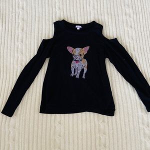 Girls off the shoulder shirt puppy rhinestone!